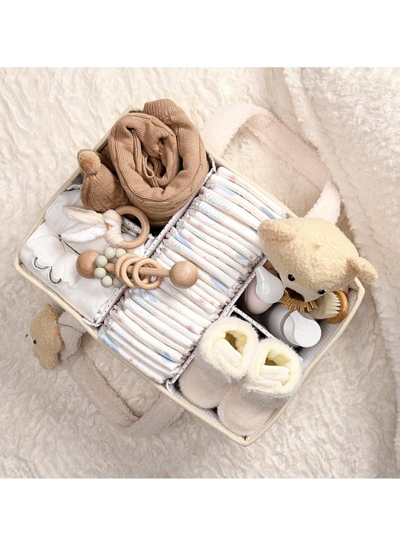 Baby Diaper Caddy Organizer for Changing Table, Baby Storage Basket for Diapers and Baby Wipes, Gift for Baby Shower, Car Caddy Organizer, Nursery Diaper Organizer, Portable Diaper Storage（Off-white） - Image 4