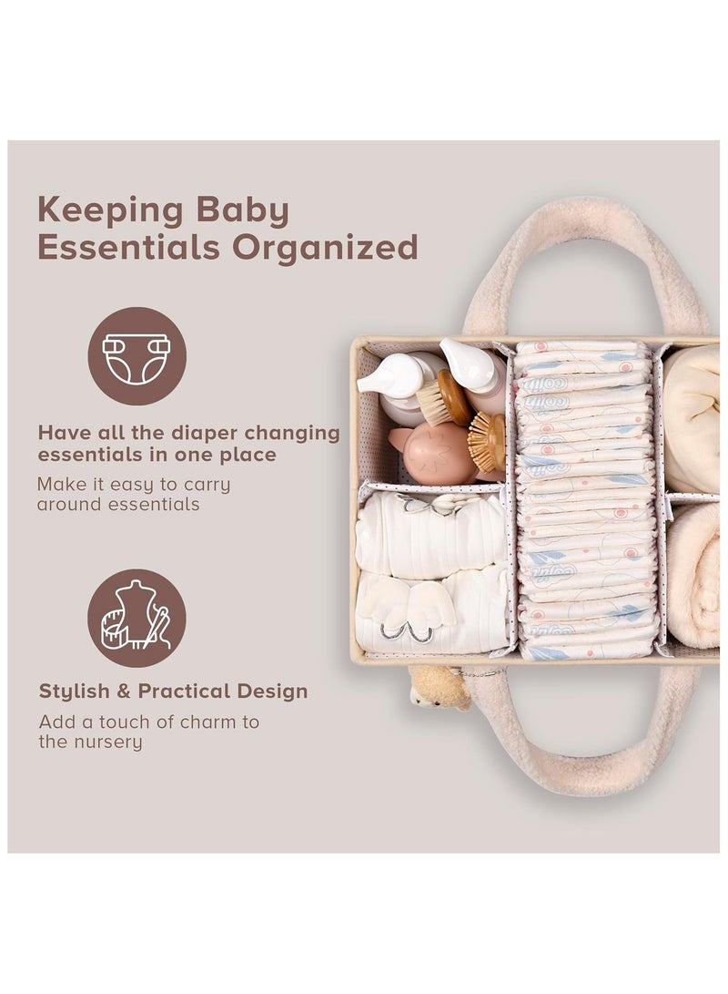 Baby Diaper Caddy Organizer for Changing Table, Baby Storage Basket for Diapers and Baby Wipes, Gift for Baby Shower, Car Caddy Organizer, Nursery Diaper Organizer, Portable Diaper Storage（Off-white） - Image 2