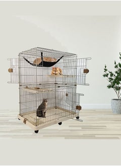 MAJIBAO Cat Cage, Indoor cage, Pet Puppies, Detachable Metal Mesh cage, Rabbit Cage, Pet Cage, DIY Installation, Modern Design, Easy to Assemble, Movable, Yellow Color, 115 cm height  - Image 4