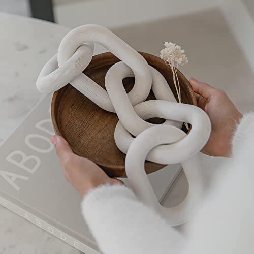 PEAKOLY Wood Chain Link Decor - White Wooden Decorative Objects for Shelves, Coffee Table Sculpture, Book Shelf Accessories, Modern Shelf Decor Accents, Console or Entryway Table Decorations - Image 5