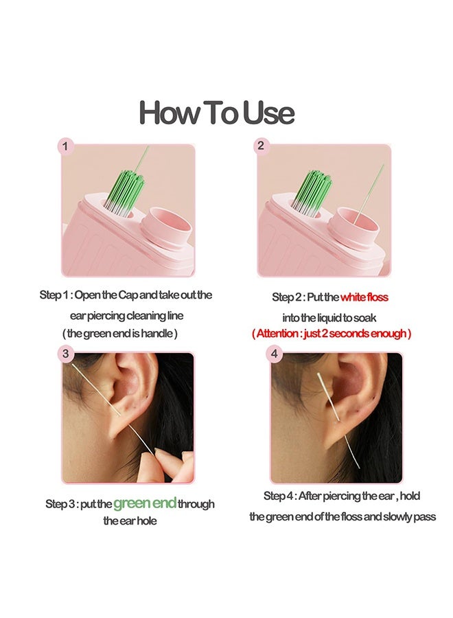 2 قطع لتنظيف الثقب، جهاز تنظيف الثقب، منظف ثقوب الأذن، مجموعة تنظيف ما بعد ثقوب الأذن مع 240 قطعة من خيوط تنظيف ثقوب الأذن ذات الاستخدام الواحد وحل تنظيف بحجم 15 مل - Image 4