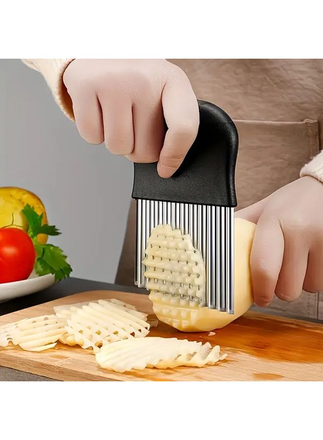 Stainless Steel Wrinkle Cutter Multifunctional Wave Slicing Knife For Fruits Vegetables Salads Durable Blade Make Perfect French Fries And Carrot Slices Kitchen Essential - Image 2