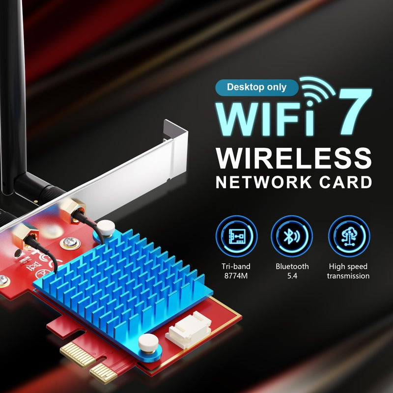 BZIZU WiFi 7 PCIE Card for Desktop PC,Ultra-Fast 9.3Gbps, Intel BE200, Tri-Band 320MHz,Latest Bluetooth 5.4,Ideal for Gaming Streaming,Windows 10/11 64bit - Image 2