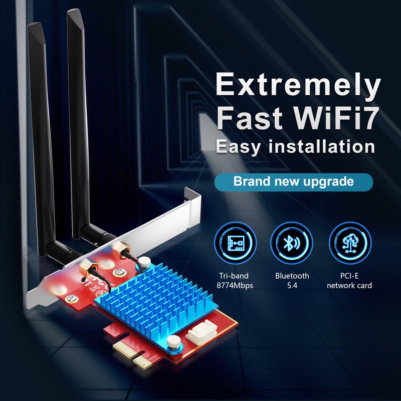 BZIZU WiFi 7 PCIE Card for Desktop PC,Ultra-Fast 9.3Gbps, Intel BE200, Tri-Band 320MHz,Latest Bluetooth 5.4,Ideal for Gaming Streaming,Windows 10/11 64bit - Image 3