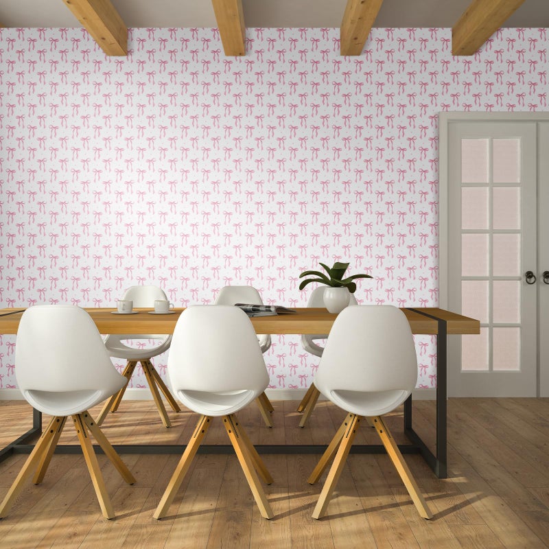 Drydiet Pink Bow Wallpaper Peel and Stick Contact Paper 23.6 x 118.1in Pink Coquette Wallpaper Self Adhesive Removable Wall Sticker Paper for Home Locker Dorm Classroom Bedroom Living Room Decor - Image 4