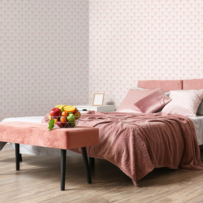 Drydiet Pink Bow Wallpaper Peel and Stick Contact Paper 23.6 x 118.1in Pink Coquette Wallpaper Self Adhesive Removable Wall Sticker Paper for Home Locker Dorm Classroom Bedroom Living Room Decor - Image 5