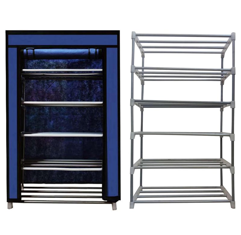 SANAMSTORE SANAMSTORE Open 5 Tier Metal Pipe with NonWoven 100GSM Fabric Cover ShoeClothToyBooks RackDark Blue - Image 2