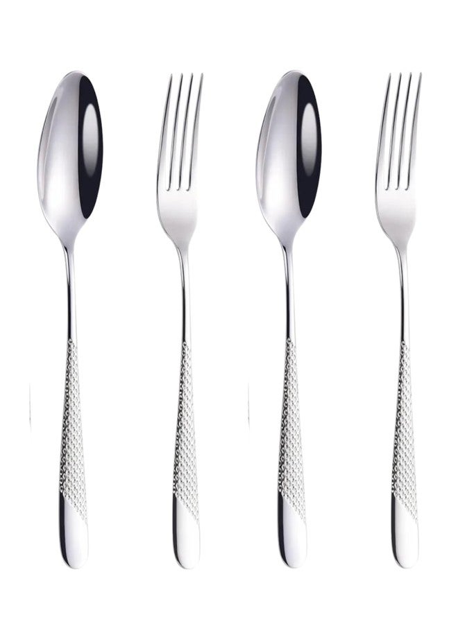 KitchEase 4-Piece French Style Silverware | Hammered Cutlery | 2-Piece Dinner Fork & 2 Dinner Spoon | Stainless Steel Flatware | Elegant Dining for Home,Restaurants & Gifting (Sterling Silver) - Image 1