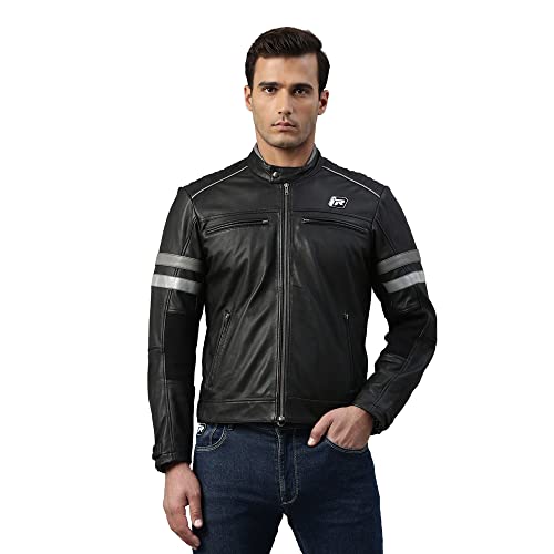 TVS Ronin Edition Leather Riding Jacket for Men-Premium Bike Jackets with CE Level 2 Armour, Reflective Panels and Washed Finish (Black- XL) - Image 1