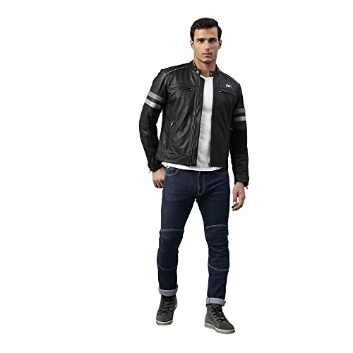 TVS Ronin Edition Leather Riding Jacket for Men-Premium Bike Jackets with CE Level 2 Armour, Reflective Panels and Washed Finish (Black- XL) - Image 4