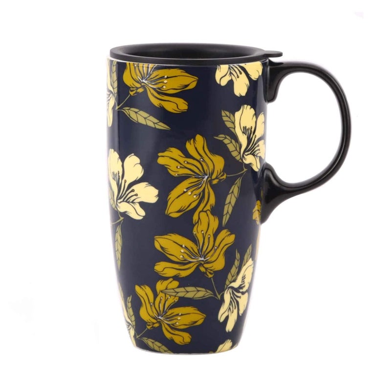 TZSSP Coffee Ceramic Mug Porcelain Latte Tea Cup With Lid 17oz Yellow