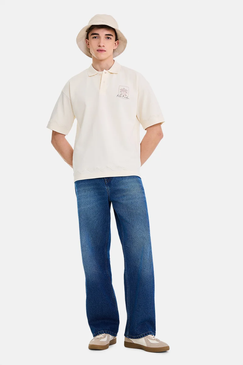 سنيتش Dark Blue Solid Loose Fit Casual Jeans