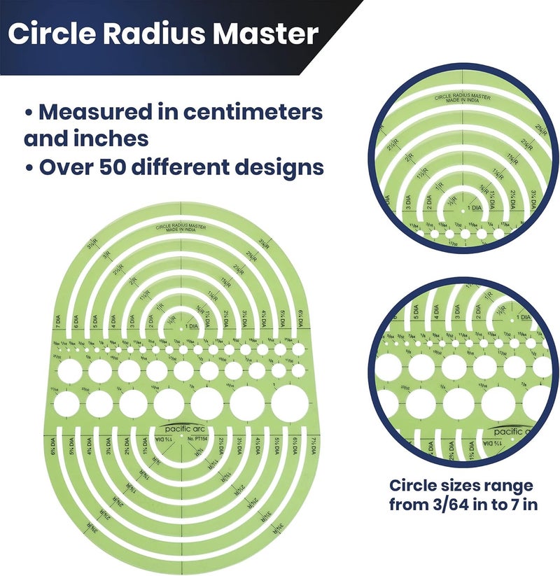 Pacific Arc Circles Radius Master Template Guide, from 1/2 Inch to 3 3/4 Inch Radius and 36 Perfect Circles from 3/64 to 1 Inches - Image 3