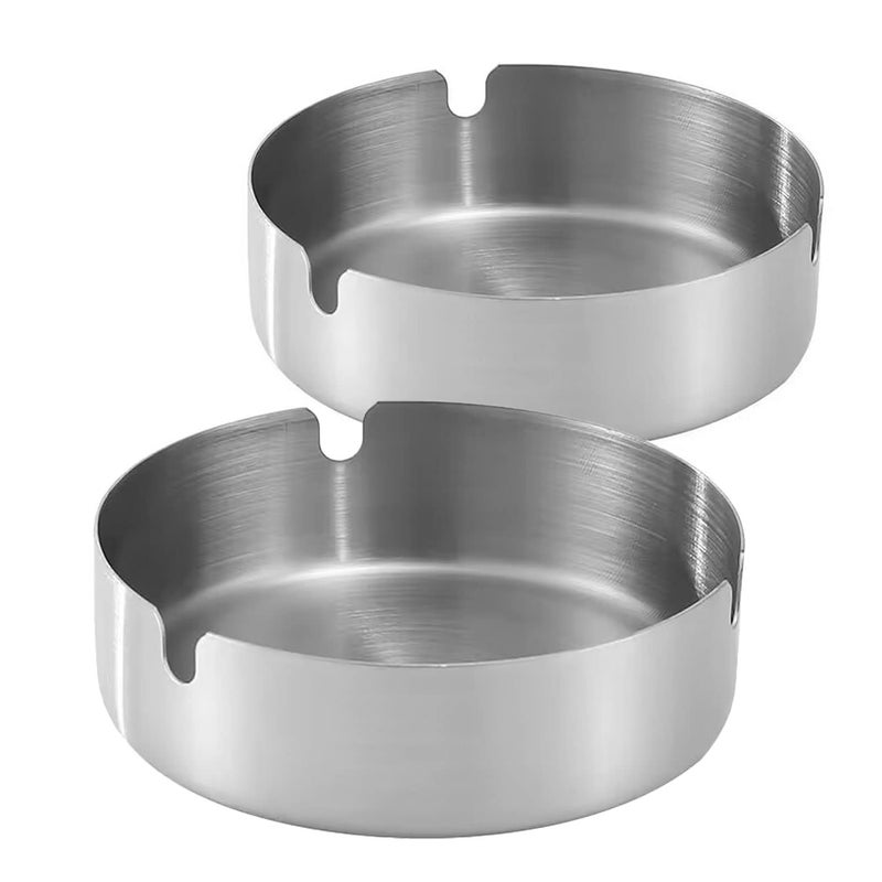 Ashtray Stainless Steel Cigarette Ashtray Ash Tray for Cigarettes 2 Pack Silver Large394in