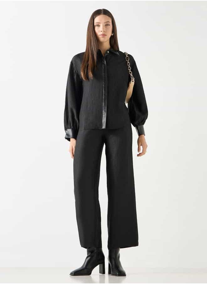 Iconic Iconic Regular Fit Textured Shirt with Contrast Collar and Long Sleeves  - Image 2