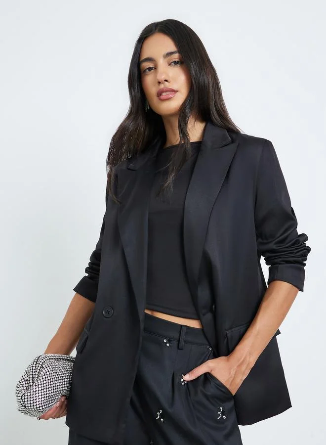 Styli Women Black Regular Fit Double-Breasted Blazer