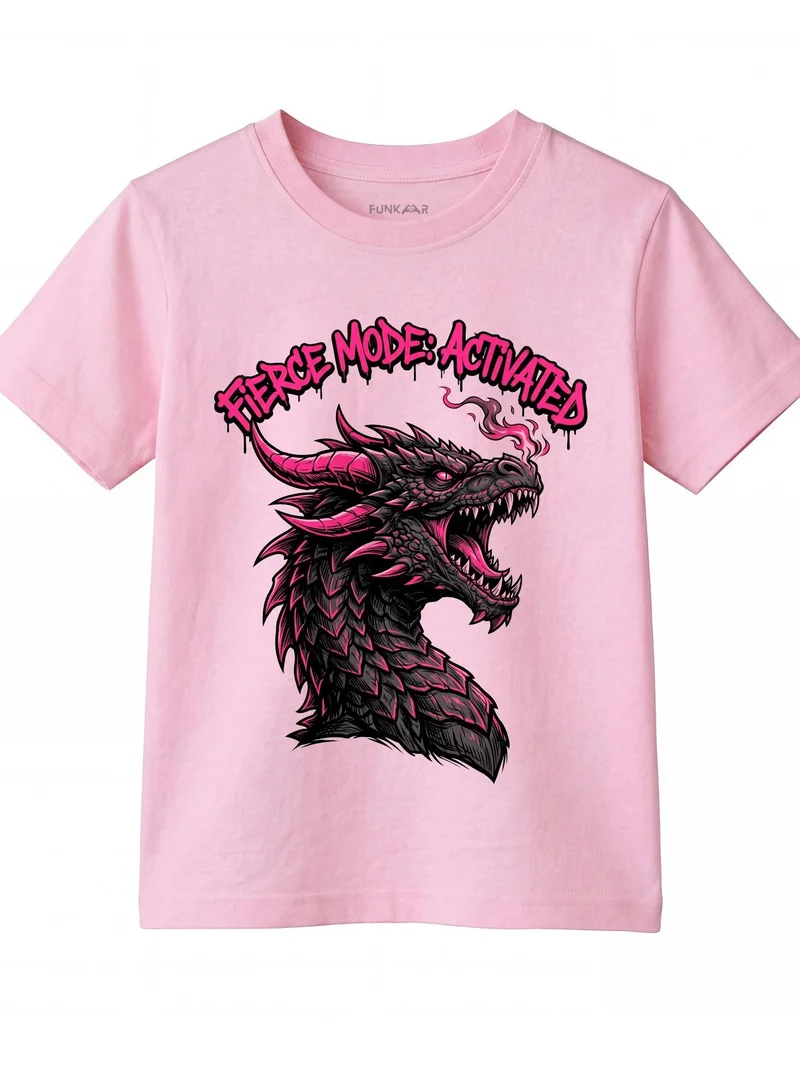 Funkaar Pink Fierce Mode Pink Dragon Kids T-Shirt – Unisex Cotton Tee  | Best Price UAE