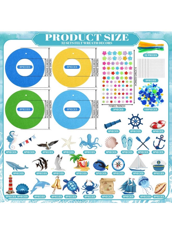 Suilung 32 Sets Summer Ocean Craft Kits DIY Felt Wreath Making Kits Ocean Sailing Hanging Ornament Decorations with Starfish Seahorse Turtle Dolphin Shell Fish Stickers for Summer Home Beach Party Favors - Image 3