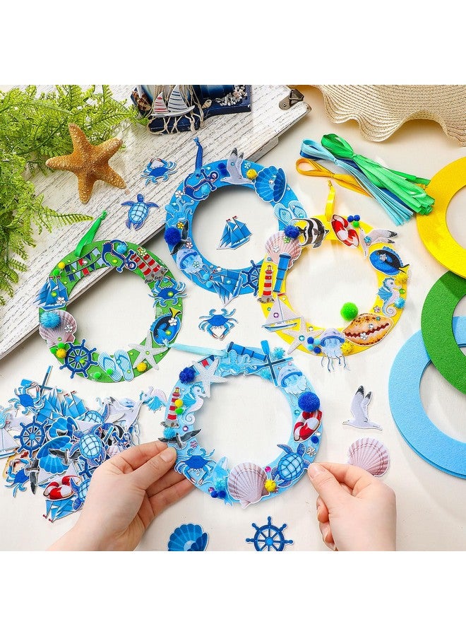 Suilung 32 Sets Summer Ocean Craft Kits DIY Felt Wreath Making Kits Ocean Sailing Hanging Ornament Decorations with Starfish Seahorse Turtle Dolphin Shell Fish Stickers for Summer Home Beach Party Favors - Image 4