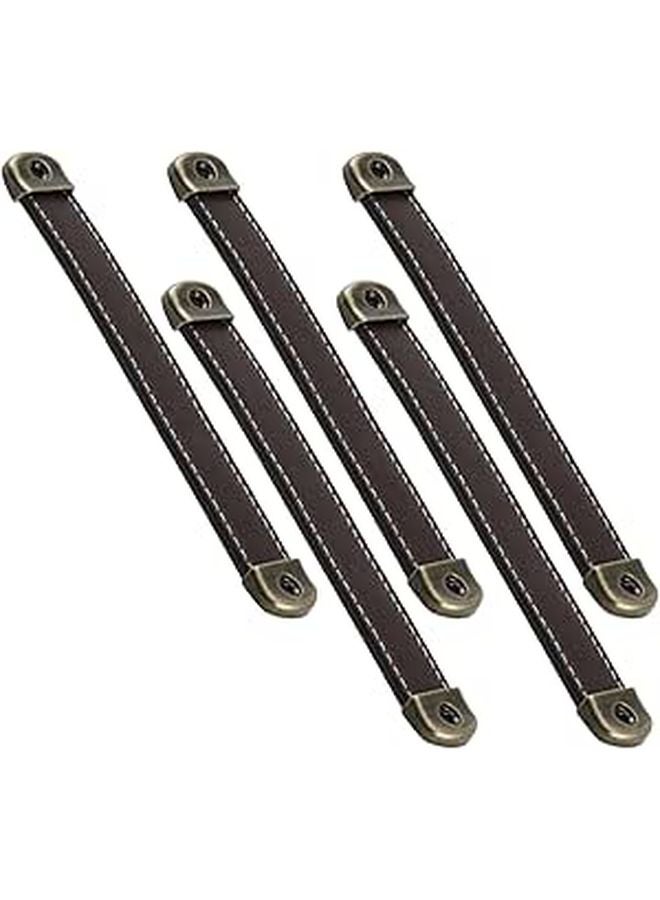 Brown Leather Cabinet Pull Handles 5pcs Set for Furniture Drawers and Door Replacement - Image 1