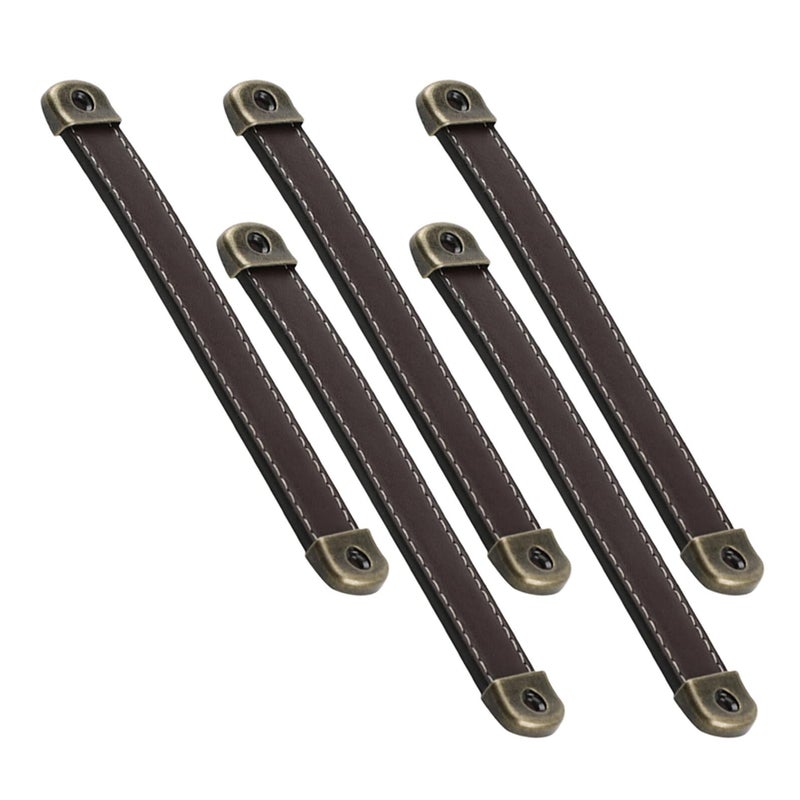 Brown Leather Cabinet Pull Handles 5pcs Set for Furniture Drawers and Door Replacement - Image 2
