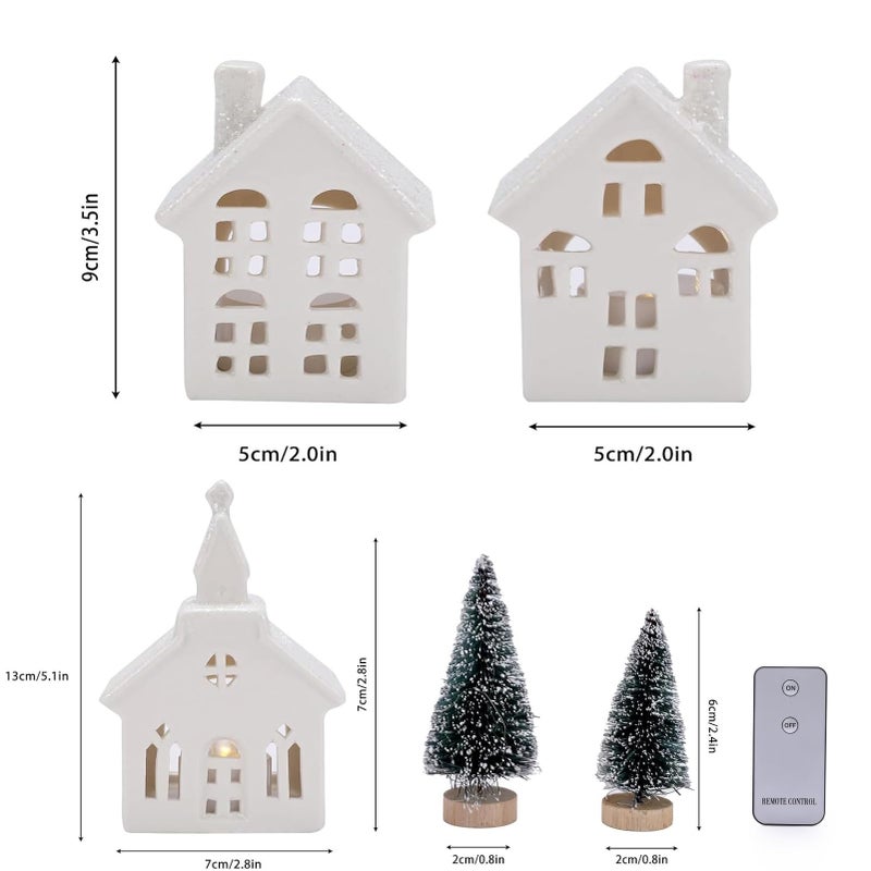 Mwfus 7 Pcs Christmas Miniature Porcelain Village Sets Tabletop Figurine LED Porcelain House Miniature Christmas Figurines Decorations for Tabletop Mantle Decor - Image 5