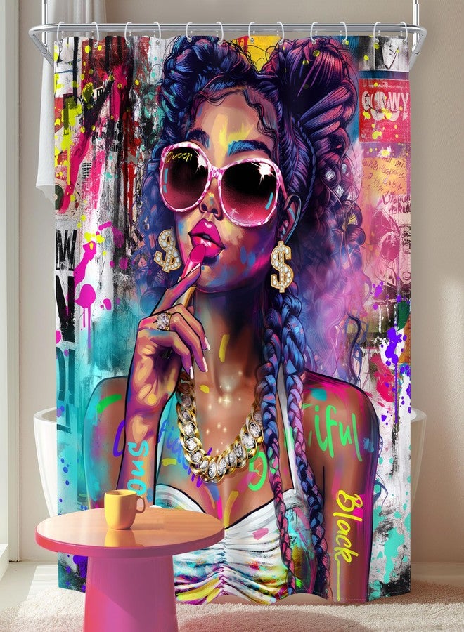 MESHELLY Black Girl Shower Curtain 60Wx72H African American Hip-pop Colorful Graffiti Afro Lady Women Bathroom Curtain Quote Modern Cool Style Bath Curtain Bathroom Accessories Decor with 12 Hooks - Image 1