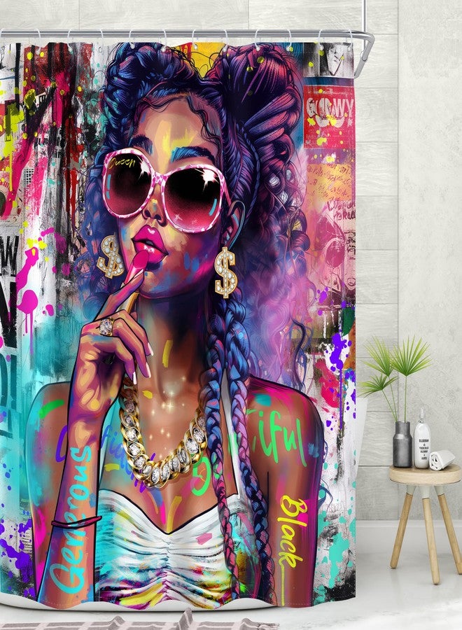 MESHELLY Black Girl Shower Curtain 60Wx72H African American Hip-pop Colorful Graffiti Afro Lady Women Bathroom Curtain Quote Modern Cool Style Bath Curtain Bathroom Accessories Decor with 12 Hooks - Image 2