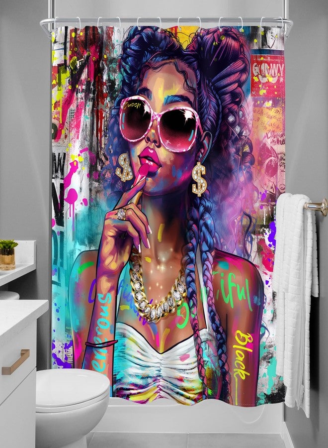 MESHELLY Black Girl Shower Curtain 60Wx72H African American Hip-pop Colorful Graffiti Afro Lady Women Bathroom Curtain Quote Modern Cool Style Bath Curtain Bathroom Accessories Decor with 12 Hooks - Image 3