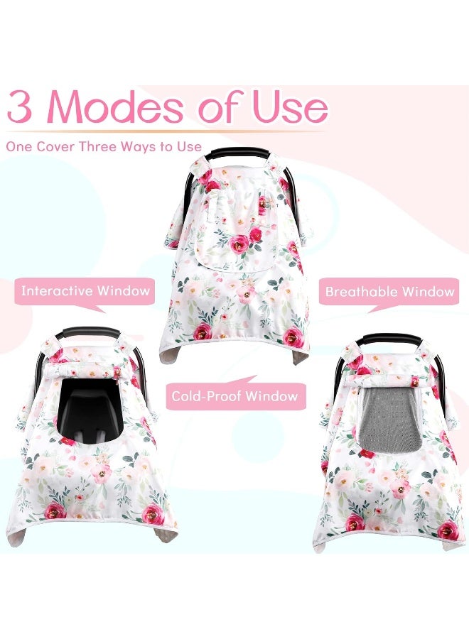 TANOFAR Car Seat Covers for Babies Girl, Winter Carseat Seat Cover for Newborns, Carseat Canopy Cozy & Warm Cover, Carrier Cover with Peep Windows, Pink Flower Rose - Image 4