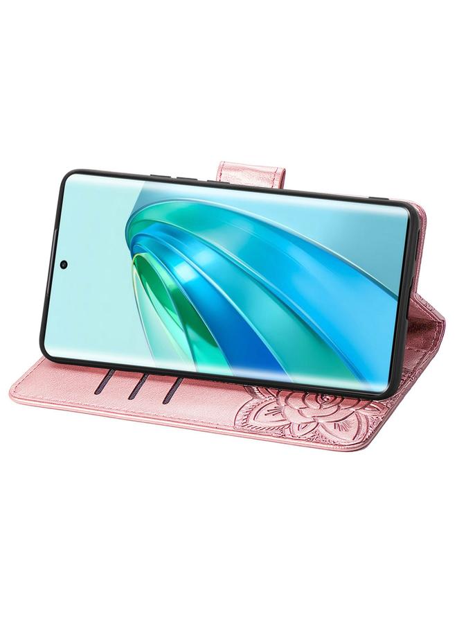 اس-توب جراب هاتف Honor X40 من الجلد المنقوش بنقشة زهور الحب على شكل فراشة - Image 4