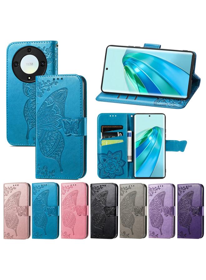 اس-توب جراب هاتف Honor X40 من الجلد المنقوش بنقشة زهور الحب على شكل فراشة - Image 5