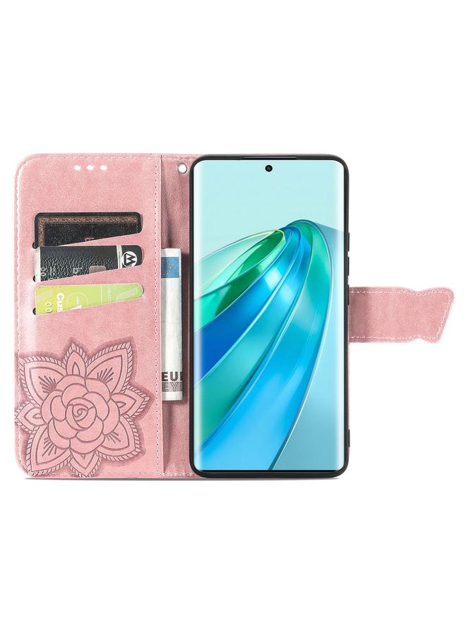 اس-توب جراب هاتف Honor X40 من الجلد المنقوش بنقشة زهور الحب على شكل فراشة - Image 3