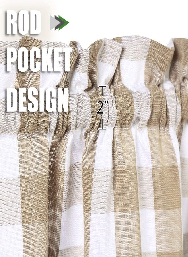 Bapawfish Beige Buffalo Plaid Cafe Curtains 30 Inch Length, Buffalo Check Kitchen Tier Curtains, Farmhouse Gingham Rod Pocket Short Half Window Curtain for Kitchen Bathroom, 28" W x 30" L, Linen, Set of 2 - Image 2