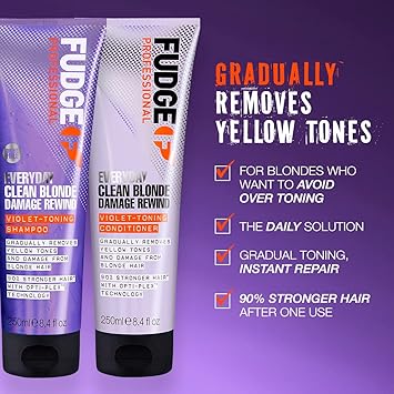 Fudge Professional Everyday Clean Blonde Damage Rewind Shampoo Daily Purple Toning for Blonde Hair Bond Repair Technology 250 ml Pack of 2 - Image 5