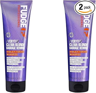 Fudge Professional Everyday Clean Blonde Damage Rewind Shampoo Daily Purple Toning for Blonde Hair Bond Repair Technology 250 ml Pack of 2 - Image 1