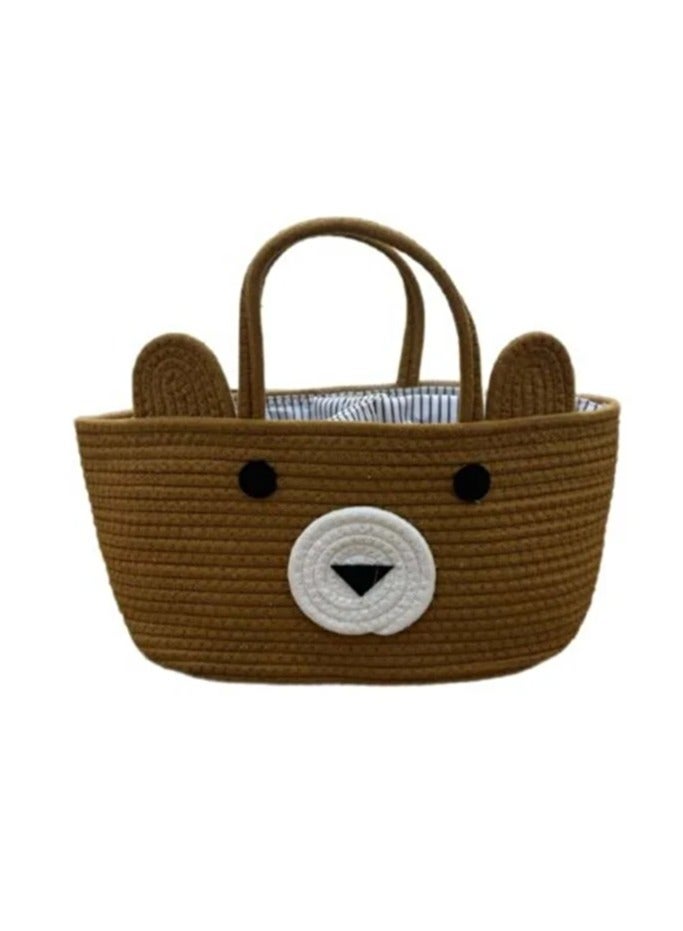 سلة منظم حفاضات الاطفال مصنوع من القماش القطني بنسبة 100% بتصميم انيق وحبال للحضانة شنطة حمل محمولة الحجم 44×22×19سم - Image 1