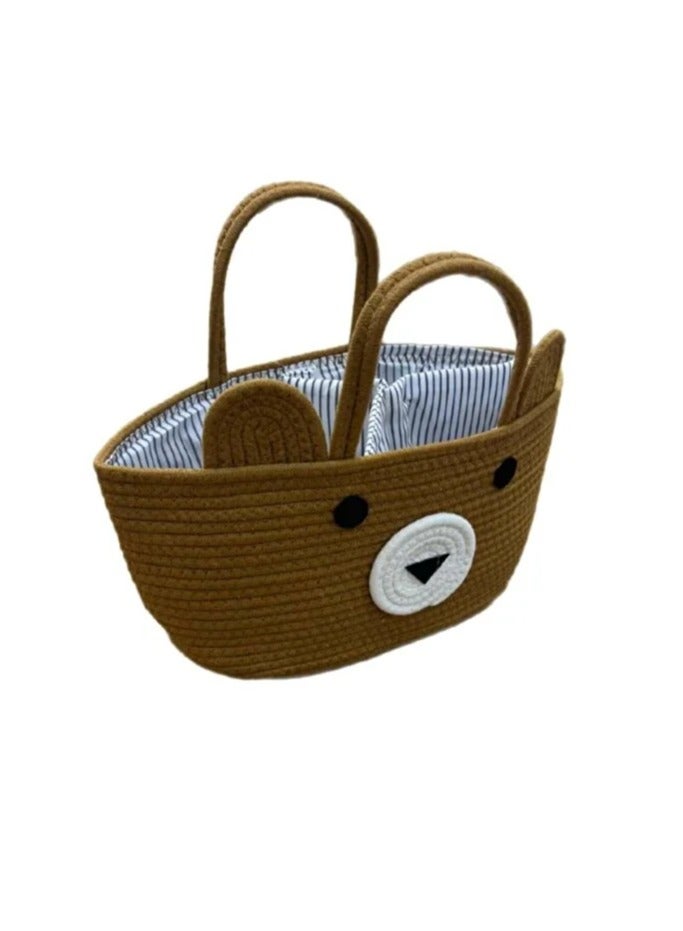 سلة منظم حفاضات الاطفال مصنوع من القماش القطني بنسبة 100% بتصميم انيق وحبال للحضانة شنطة حمل محمولة الحجم 44×22×19سم - Image 2