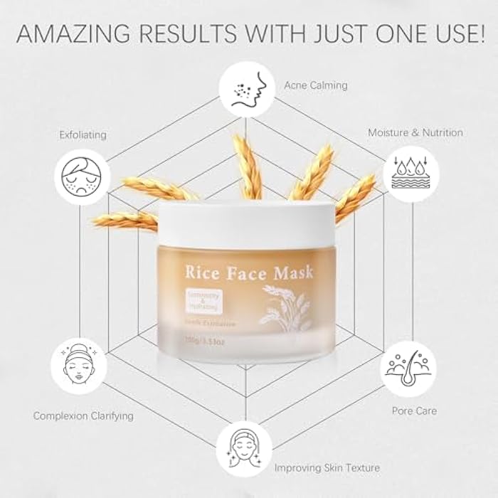 Bmrewax Rice Face Mask, Gentle Exfoliating Wash Off Facial Mask for Dull, Rough Skin, Pore Clearing, Remove Dead Skin Cells for All Skin Types 3.53 Fl Oz - Image 3