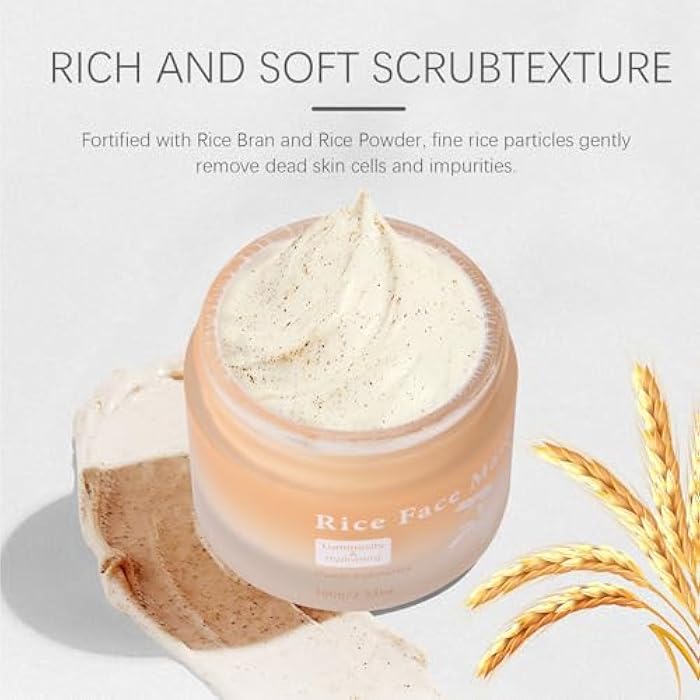 Bmrewax Rice Face Mask, Gentle Exfoliating Wash Off Facial Mask for Dull, Rough Skin, Pore Clearing, Remove Dead Skin Cells for All Skin Types 3.53 Fl Oz - Image 5