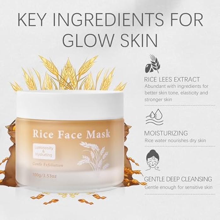 Bmrewax Rice Face Mask, Gentle Exfoliating Wash Off Facial Mask for Dull, Rough Skin, Pore Clearing, Remove Dead Skin Cells for All Skin Types 3.53 Fl Oz - Image 2