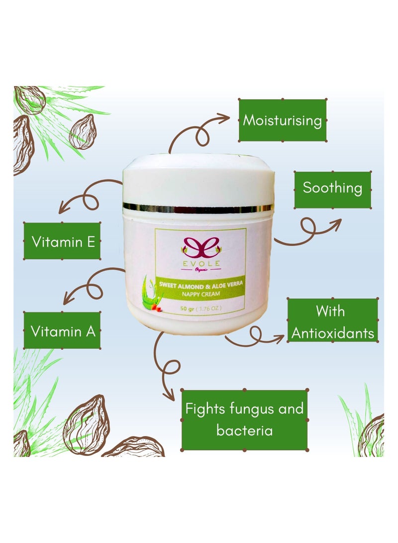 Nappy Cream, Baby Diaper Rash Cream Moisturizing With Almond Oil and Aloe Vera (50g)