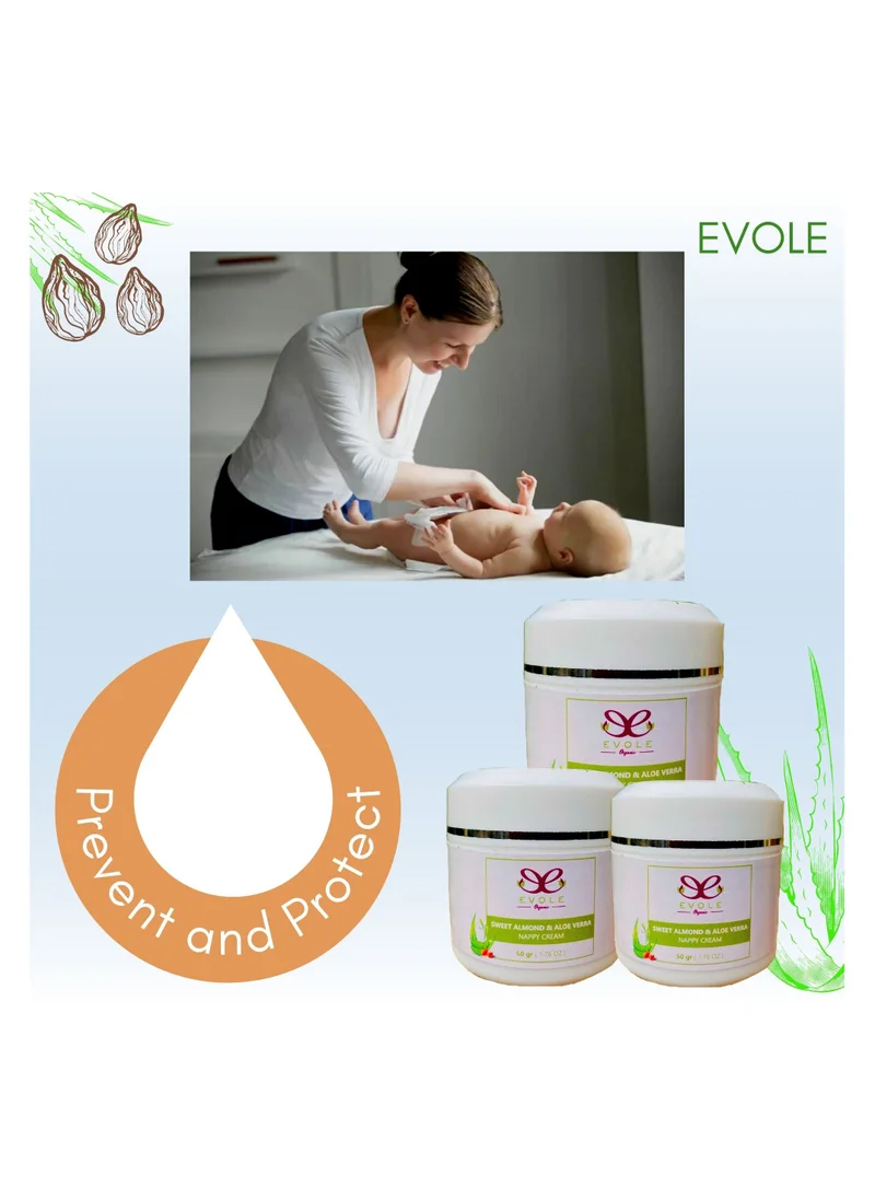 EVOLE Nappy Cream, Baby Diaper Rash Cream Moisturizing With Almond Oil and Aloe Vera (50g)
