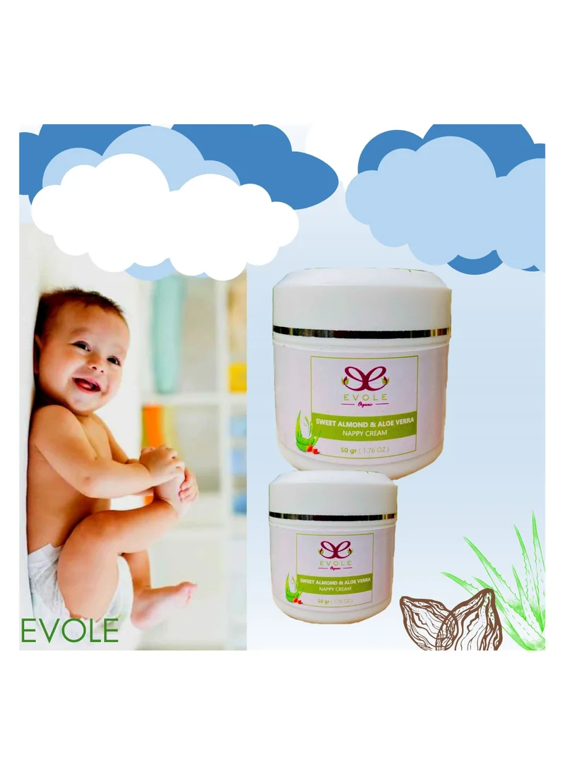 EVOLE Nappy Cream, Baby Diaper Rash Cream Moisturizing With Almond Oil and Aloe Vera (50g)
