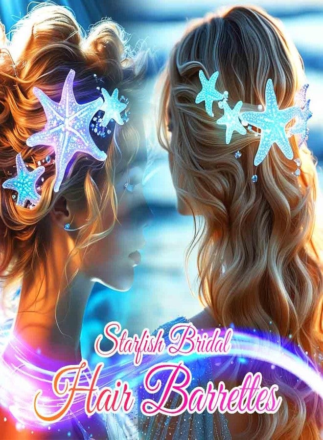 Latious Seashell Wedding Hair Clips Light Up Starfish Bridal Hair Barrettes Flower Beach Hair Accessories for Women and Girls (Pack of 2) (Colorful Light) - Image 3