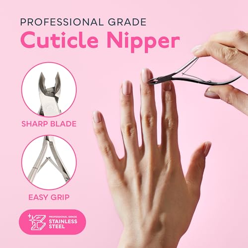 SUNUV 4PCS Cuticle Nippers, Cuticle Pusher with Nail File and Nail Buffer Set, Professional Stainless Steel Durable Pedicure Manicure Nail Care Tools - Image 3