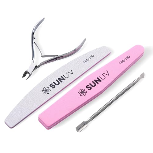 SUNUV 4PCS Cuticle Nippers, Cuticle Pusher with Nail File and Nail Buffer Set, Professional Stainless Steel Durable Pedicure Manicure Nail Care Tools - Image 1
