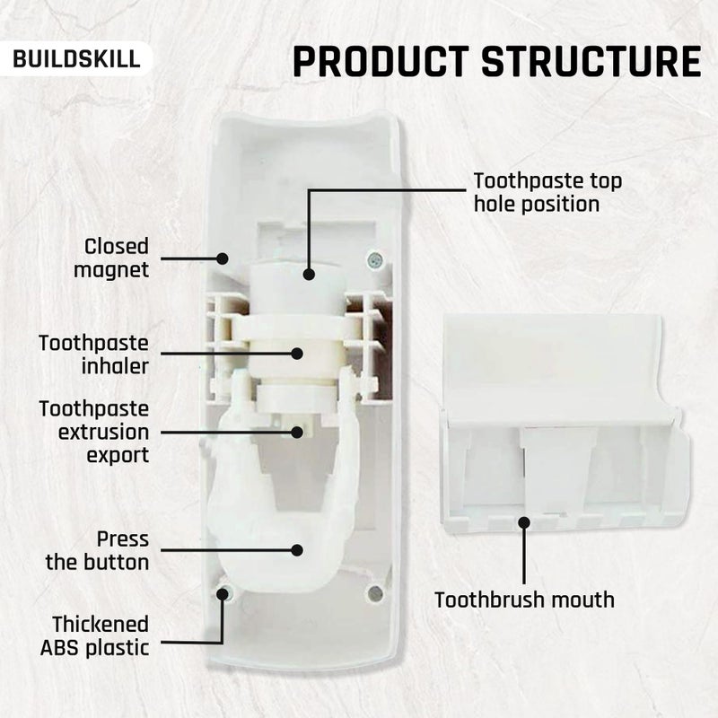 Buildskill Toothpaste Dispenser & Toothbrush Holders for Bathroom Set - Easy Install Brush Holder with Toothbrush Cover, Adjustable, Space-Saving Tooth Brushes Holder White (Pack of 2) - Image 2