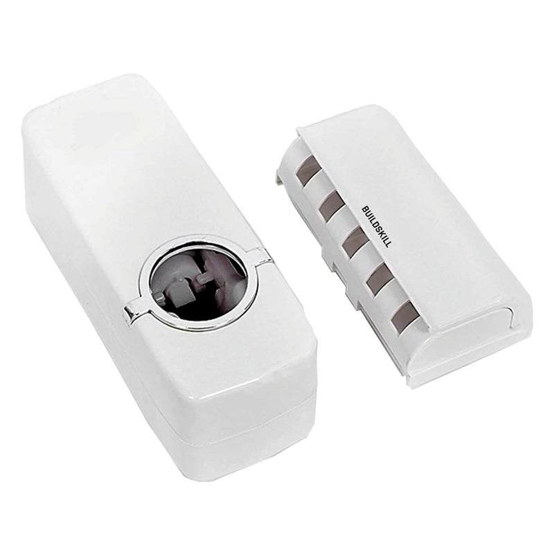 Buildskill Toothpaste Dispenser & Toothbrush Holders for Bathroom Set - Easy Install Brush Holder with Toothbrush Cover, Adjustable, Space-Saving Tooth Brushes Holder White (Pack of 2) - Image 1