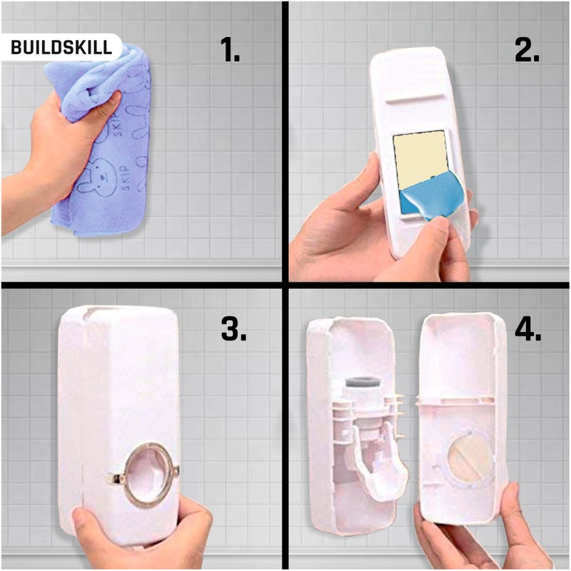Buildskill Toothpaste Dispenser & Toothbrush Holders for Bathroom Set - Easy Install Brush Holder with Toothbrush Cover, Adjustable, Space-Saving Tooth Brushes Holder White (Pack of 2) - Image 5